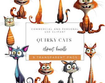 Quirky Cats Clipart: Whimsical Kitten PNG Bundle (Digital Download)