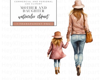 Mother and Daughter Clipart, Mother's Day card, Printable Watercolor clipart, 1 High Quality PNGs, Digital download, Paper craft, Journals