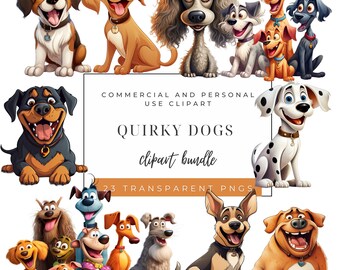 Skurrile Hund Clipart: Skurrile PNG Bündel (Digitaler Download)