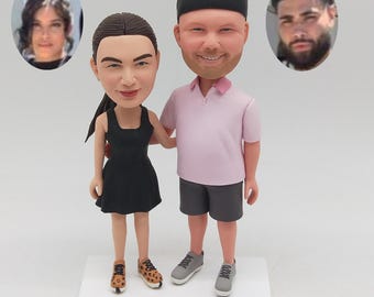 Couple Bobblehead in Black Dress and Leopard Shoes, Custom Figurine from Photo