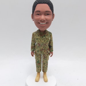 Custom Female Army Bobblehead in Camouflage Uniform – Personalized Military Gift for Soldier, Deployment, Veteran or Army Retirement