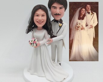 Wedding Cake Topper, Bride with Bouquet Bobblehead, Custom Figurine from Photo