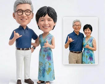 Custom Asian Couple Bobblehead Personalized Parents Gift for Anniversary Birthday Grandparents Keepsake Figurine Decor