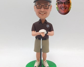 Golf Bobblehead, Custom Golfer Figurine from Photo, Logo Polo & Glasses