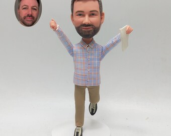 Custom Male Bobblehead from Photo, Clay Figurine, Plaid Shirt Style