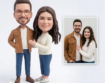 Custom Couple Bobblehead Personalized Engagement Gift Handmade Wedding Cake Topper Anniversary Keepsake Figurine Sculpture