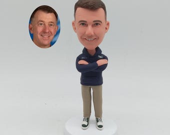 Custom Bobblehead from Photo, Hoodie Man Figurine, Khaki Pants Style