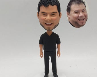 Custom Man Bobblehead, Figurine from Photo, Casual V-Neck Style