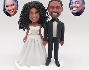 Wedding Cake Topper, Braided Groom Bobblehead, Custom Couple Figurine from Photo