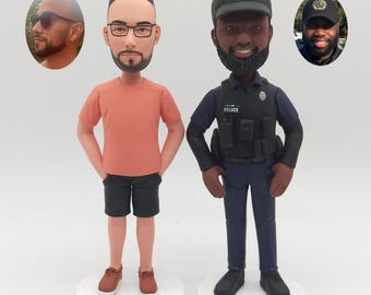 Police Officer Couple Bobblehead, Custom Law Enforcement Figurine from Photo