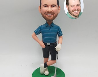 Custom Golf Bobblehead, Clay Man Figurine from Photo, Blue Polo Shirt