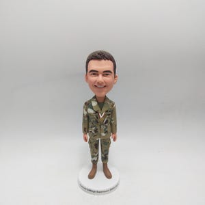 Custom Military Bobblehead with Medal in Camo Uniform from Photo – Personalized Gift for Soldier Retirement or Recognition
