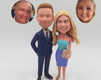 Custom Couple Bobblehead from Photo, Personalized Engagement Gift, Elegant Keepsake for Couples