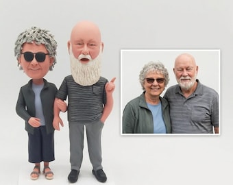 Personalized 50th Anniversary Couple Bobblehead Golden Anniversary Gift Handmade Grandparents Keepsake Figurine