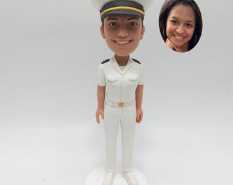 Naval Officer Bobblehead, Custom Military Figurine from Photo, White Uniform