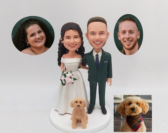 custom wedding Bobblehead，couple bobblehead with dog,custom cake bobblehead topper wedding,custom wedding cake toppers with dog,wedding gift