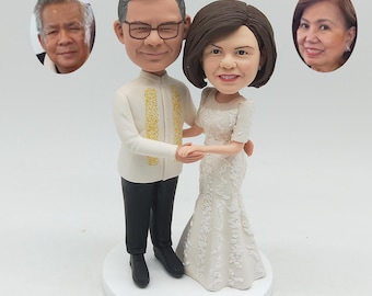 Couple Bobblehead, Custom Barong Figurine from Photo, White Lace Gown Keepsake