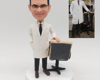 Doctor Bobblehead, Custom Clay Figurine from Photo, Male Physician with Glasses