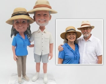 Personalized Retired Couple Bobblehead, Anniversary Gift for Parents, Vacation Keepsake, Handmade Figurine for Grandparents