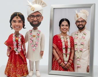 Custom Indian Wedding Bobblehead Cake Topper from Photo Personalized Bride and Groom Figurine Gift