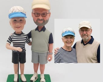 Custom Golf Couple Bobblehead Personalized Retirement Gift for Grandparents Senior Couple Keepsake Figurine Decor