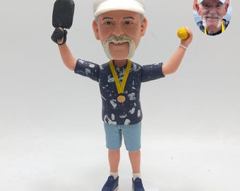Personalized Grandpa Pickleball Bobblehead, Custom GOAT Grandfather Gift, Funny Sports Figurine for Desk Deco