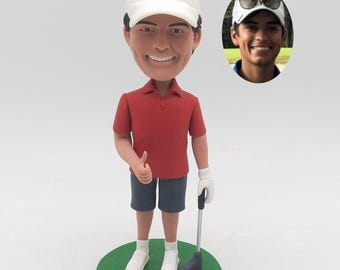 Golf Player Bobblehead, Custom Clay Figurine from Photo, with Thumbs Up