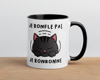 Ceramic mug cat doesn't snore but purrs, gift idea, free delivery, printed on both sides