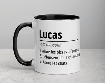 Mug céramique définition prénom personnalisée, idée cadeau, livraison gratuite, imprimé sur les 2 faces, mug personnalisable entièrement