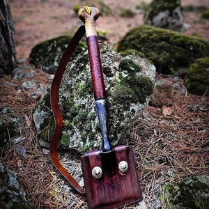 Handforged Bushcraft Shovel: Heavy Duty Survival Tool with Leather Sheath