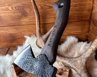 Hand Forged Bushcraft Axe: Camping Forest Carving Hatchet