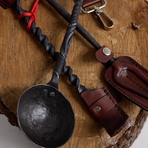 Handforged Blacksmith Campfire Set: Steel Fork, Stirrer & Ladle