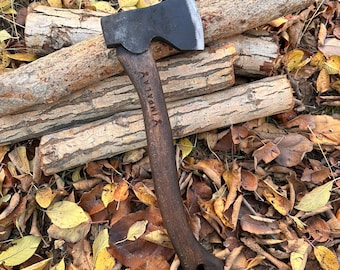 Hand Forged Carbon Steel Axe: Bushcraft Forest Axe with Leather Sheath
