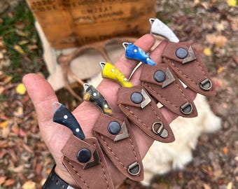 Miniature Stainless Steel Key Chain Knife with Leather Sheath: Camping Outdoor Tool