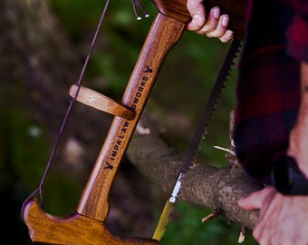 American Walnut Bow Saw: Bushcraft campingzaag met canvas hoes