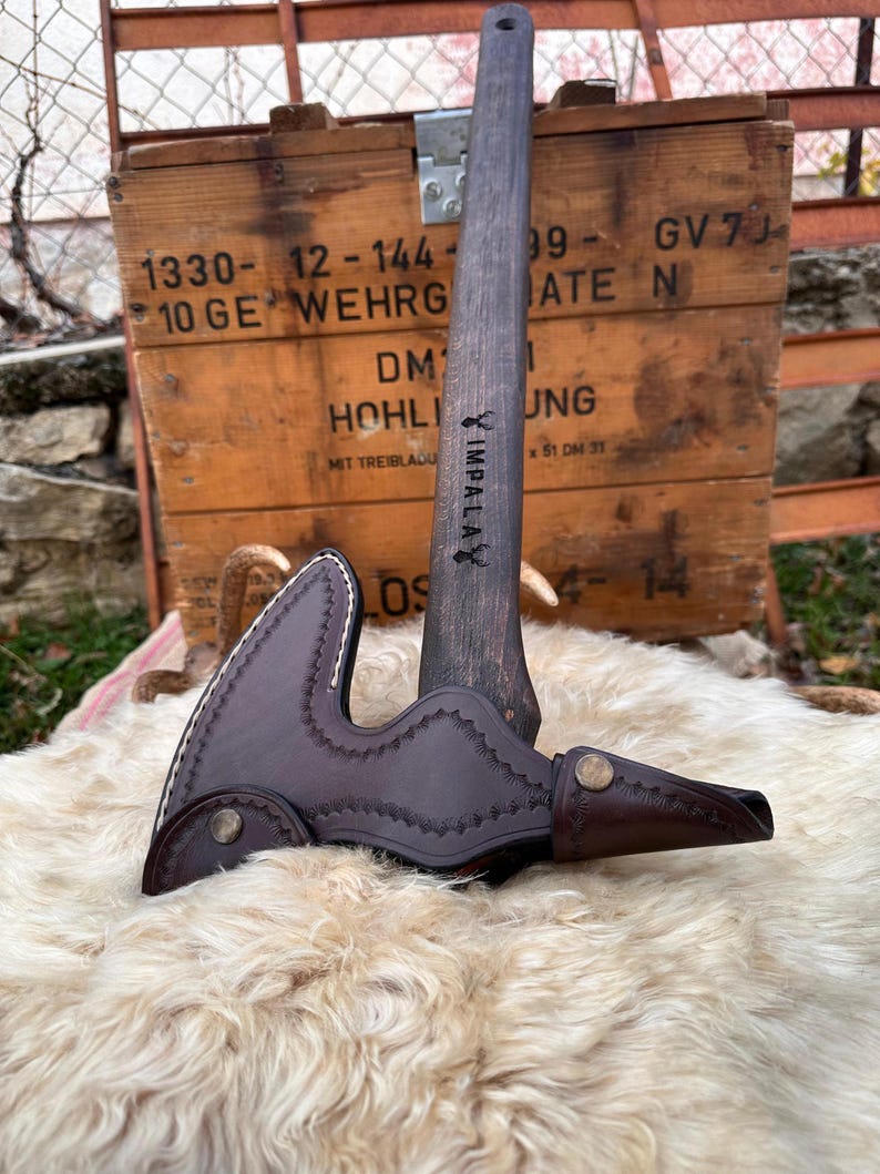 Handforged Carbon Steel Tomahawk Axe with Leather Sheath image 10