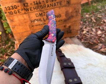 Handmade N690 Steel Hunting Knife: Maple Handle, Leather Sheath