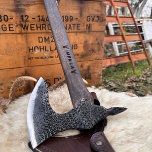 Carbon Steel Axe with Wooden Handle /  Historic Tribal Inspired Axe for Cosplay & Display