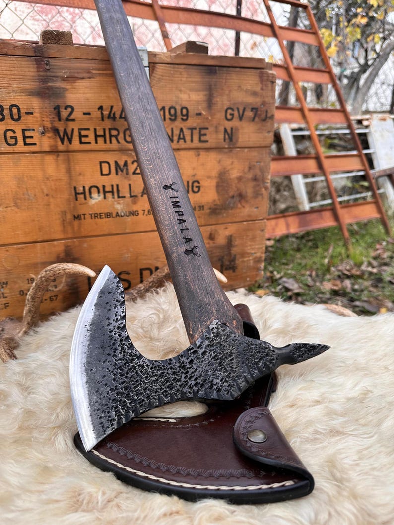 Carbon Steel Axe with Wooden Handle /  Historic Tribal Inspired Axe for Cosplay & Display