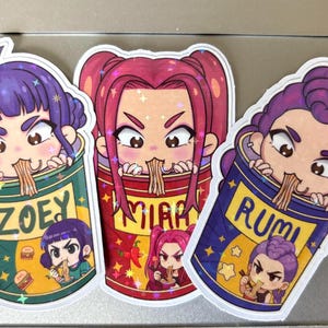 Kpop Demon Hunters Holographic Stickers | Rumi Noodles | Mira Noodles | Zoey Noodles