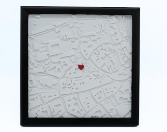 Personalisierte Landkarte: 3D Druck mit Rahmen | Wedding Gift| Valentinstag | 3D Map| Verlobung | Koordinatenbild