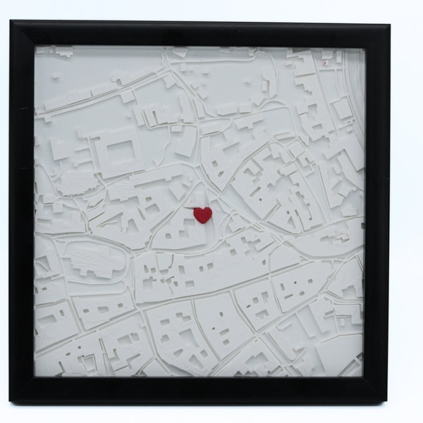 Personalisierte Landkarte: 3D Druck mit Rahmen | Wedding Gift| Valentinstag | 3D Map| Verlobung | Koordinatenbild