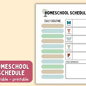 Homeschool Schedule, Homeschool Printable, Homeschool Schedule Planner Daily Routine, Weekly Tasks, Reminders PDF Editable Canva Template image 1
