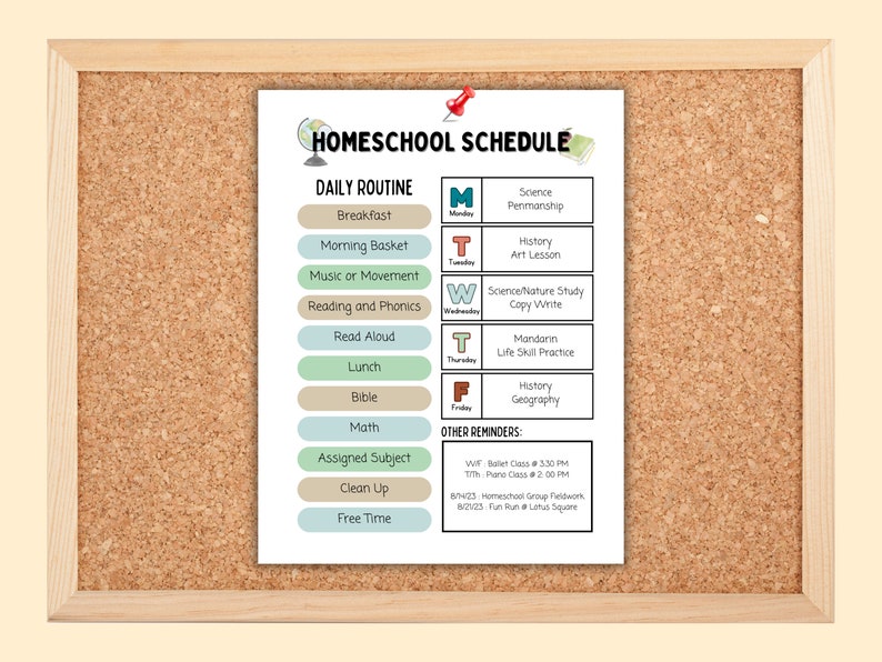 Homeschool Schedule, Homeschool Printable, Homeschool Schedule Planner Daily Routine, Weekly Tasks, Reminders PDF Editable Canva Template image 9