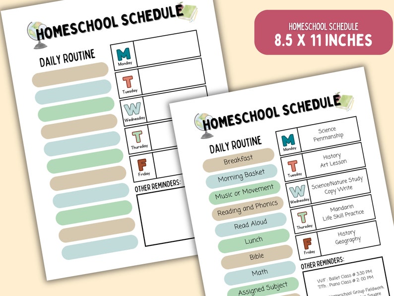 Homeschool Schedule, Homeschool Printable, Homeschool Schedule Planner Daily Routine, Weekly Tasks, Reminders PDF Editable Canva Template image 4