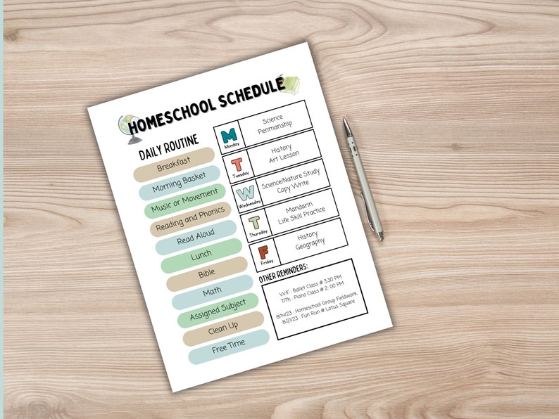 Homeschool Schedule, Homeschool Printable, Homeschool Schedule Planner Daily Routine, Weekly Tasks, Reminders PDF Editable Canva Template image 10