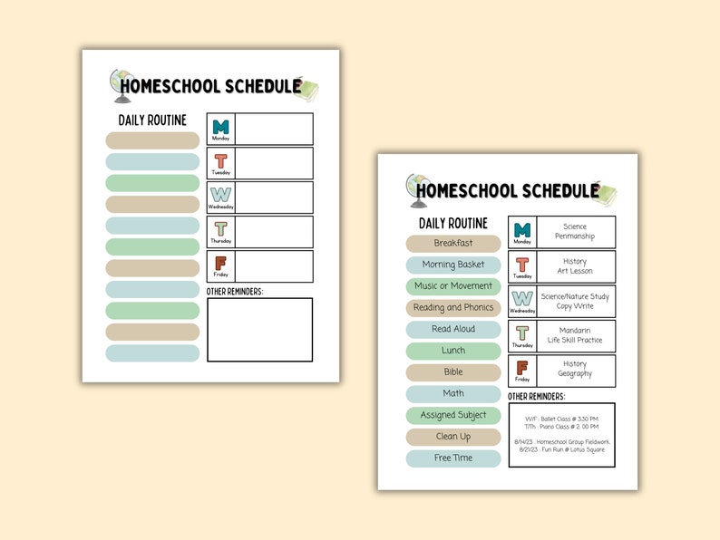Homeschool Schedule, Homeschool Printable, Homeschool Schedule Planner Daily Routine, Weekly Tasks, Reminders PDF Editable Canva Template image 5