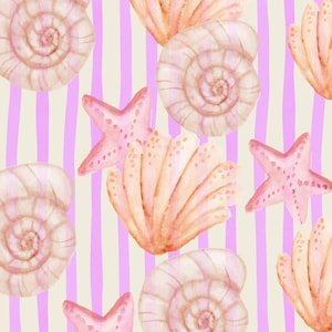 Pink Seashell Wall Art | Coastal Watercolor Print | Beachy Aesthetic Decor | Instant Download | Summer Printable Art for Gallery Wall