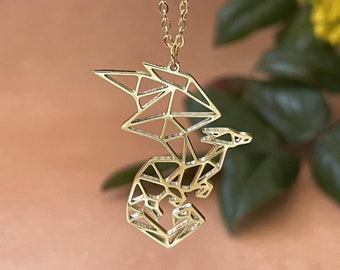 Dragon Origami Necklace, Gold & Silver, Geometric Necklace, Dragon Jewellery, Dragon Gift, Dragon Pendant, Dragon Charm, Meraki Accents