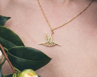 Hummingbird Origami Necklace, Gold, Silver & Rose Gold, Geometric Bird Necklace, Hummingbird Jewellery, Hummingbird Pendant, Meraki Accents